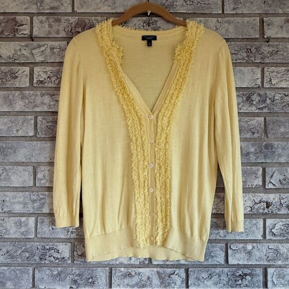 Talbots Yellow Ruffle Trim Silk Cotton Cardigan | Size S - Picture 1 of 6